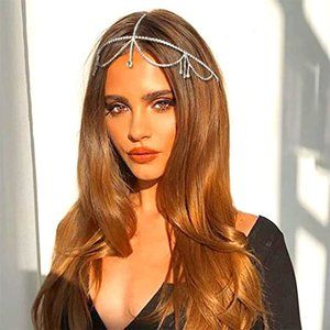 Bling Forehead Chain for Women Jewelry Headpiece Rhinestone Bridal Headwear